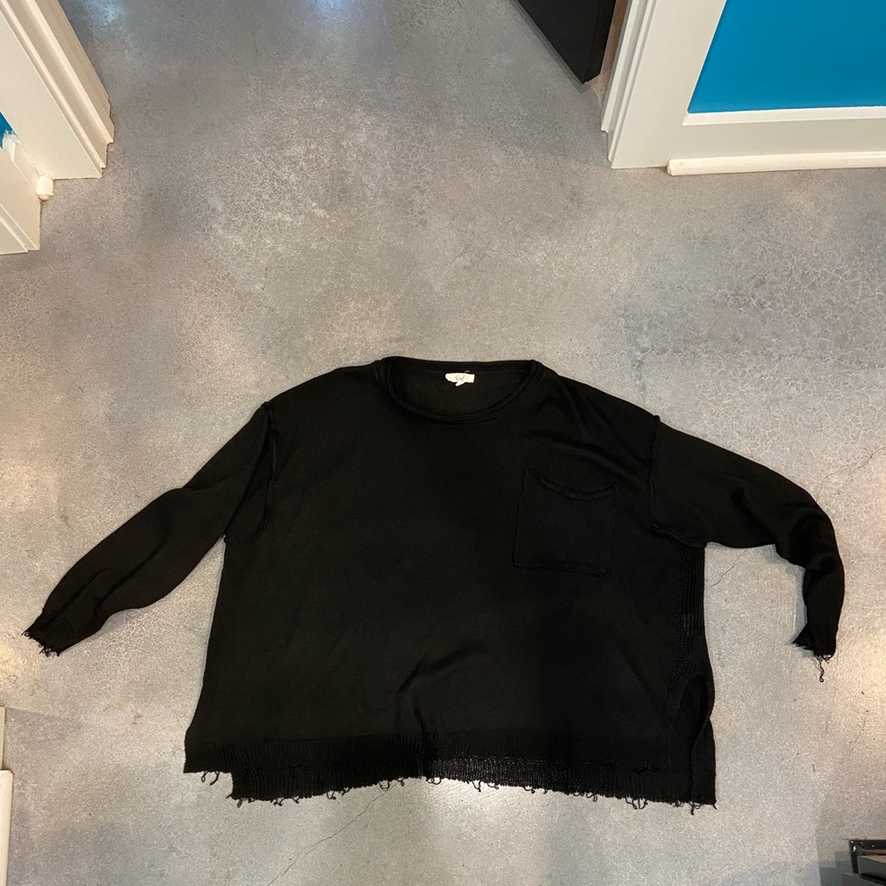 Black Oversized Width, Short Length, Distressed Sweater, Size S